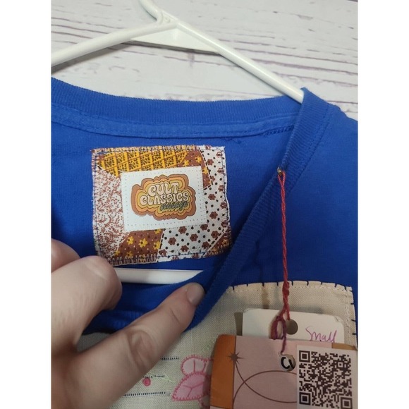 NWT Cult Classics Blue Patchwork Ruffle Sleeve Casual Top Womans Size Small - Picture 6 of 6